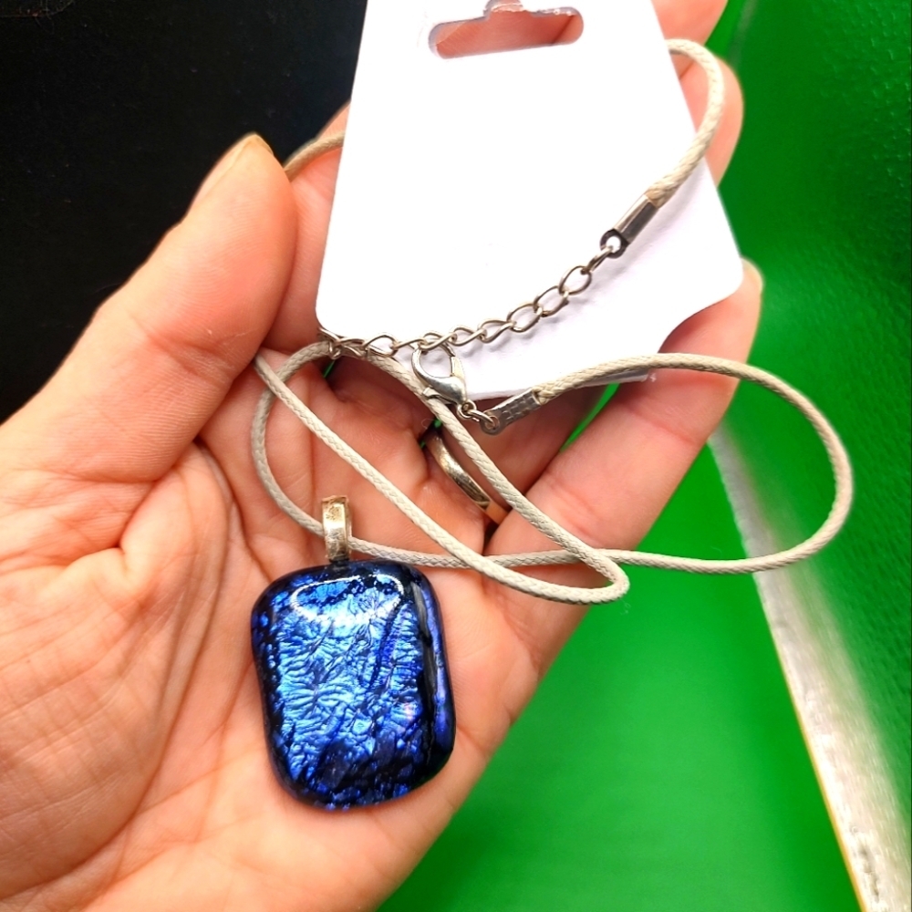 Hand-Made Blue Fused Decorative Glass Pendant!